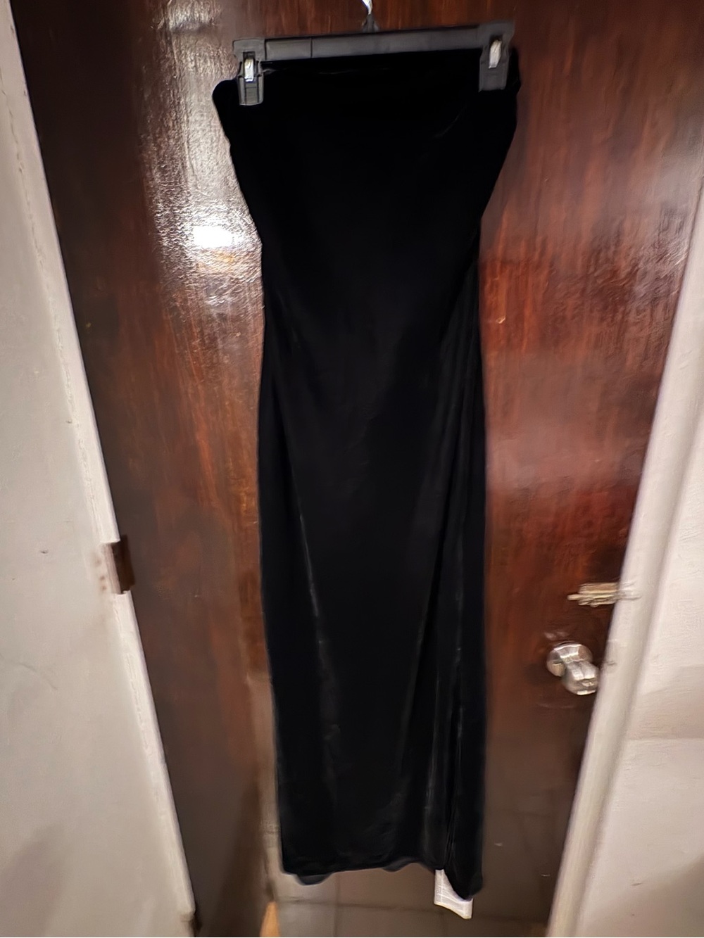 NWT ASOS Black Strapless Velvet Gown. Size 8.